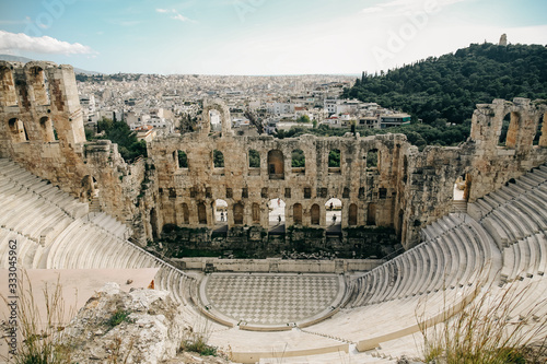 Panoramic view of amphitheater of the Acropolis of Athens