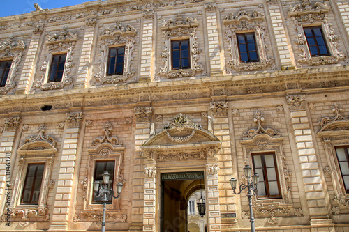 Facade of Palazzo dei Celestini. It currently houses the offices of the Prefecture and the Province of Lecce, Puglia, Italy photo