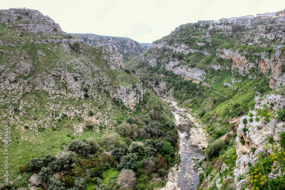 Overview of the ravine of Matera (Gravina of Matera), Basilicata, Italy Overview of the ravine of Matera (Gravina of Matera), Basilicata, Italy