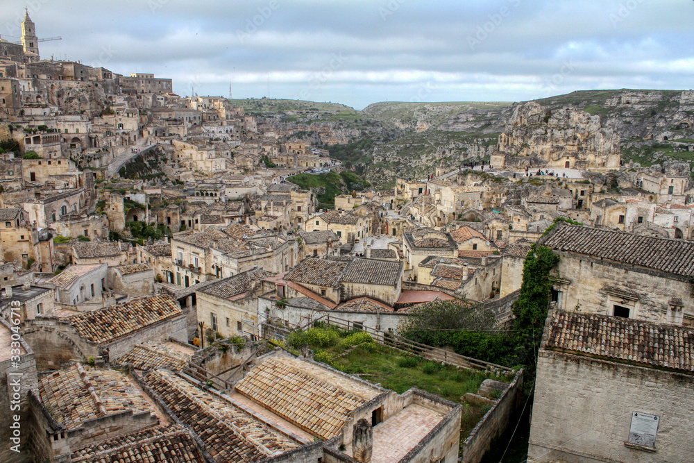 Overview of the Sassi di Matera of the Italian city of Matera, Basilicata, Italy