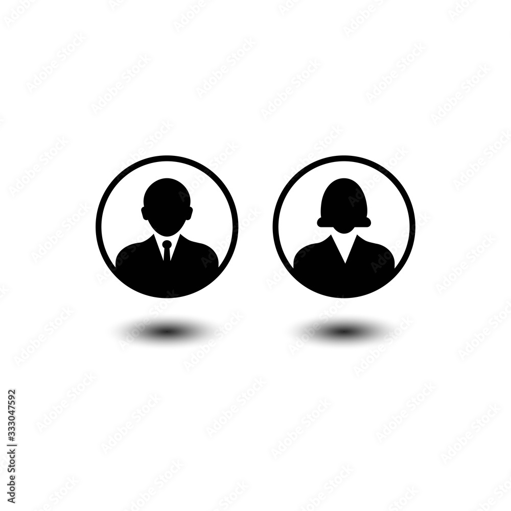 Human avatar man and women for web profile or person symbol or use sign icon in black on isolated white background. EPS 10 vector. Human avatar man and women for web profile or person symbol or use sign icon in black on isolated white background. EPS 10 vector.