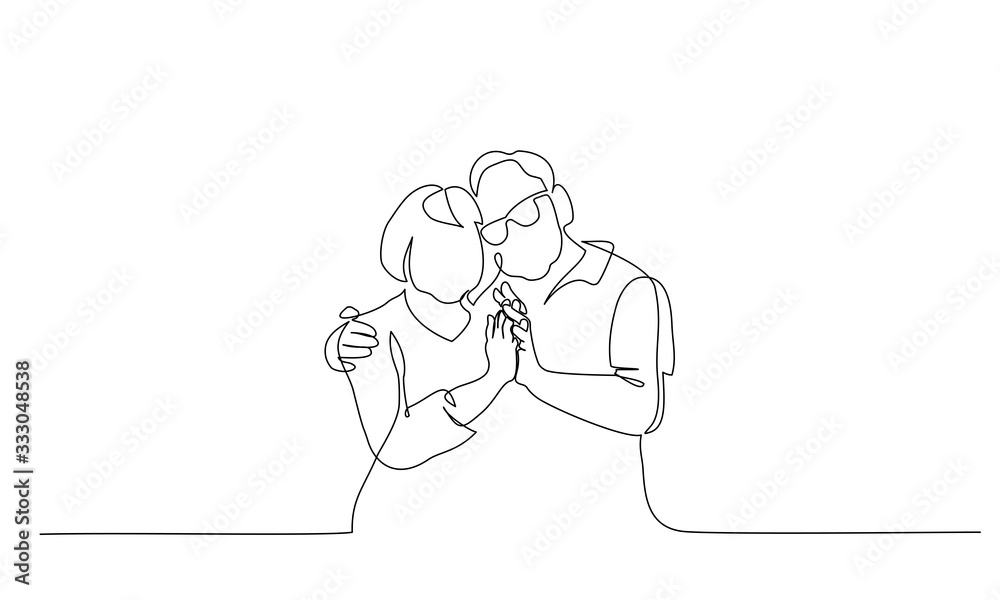 Continuous one line drawing of romantic elderly couple