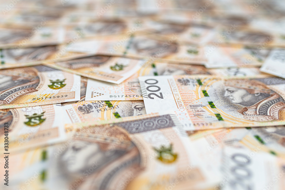 Background made from the front side of the Polish 200 PLN banknote, background for finance and economics. Background made from the front side of the Polish 200 PLN banknote, background for finance and economics.