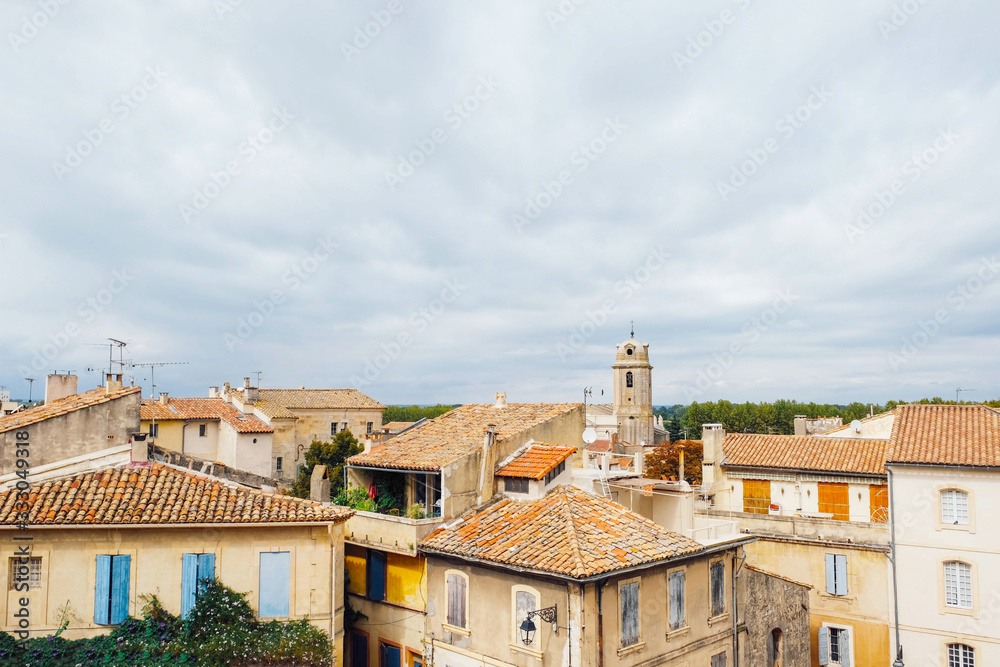 Panoramic view of Arles old town, France. Popular travel destination.