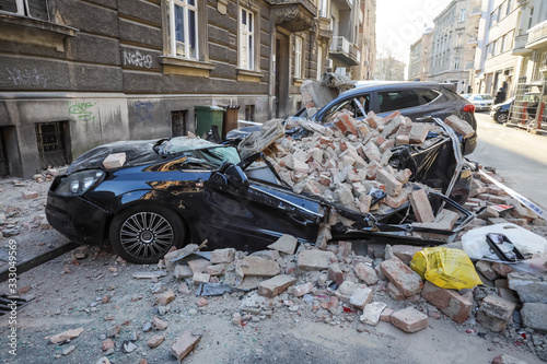 Zagreb hit by the earthquake destroyed cars