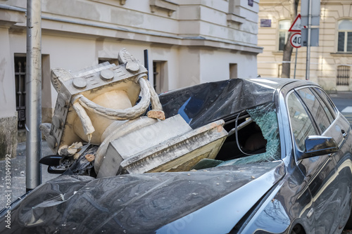 Zagreb hit by the earthquake destroyed cars