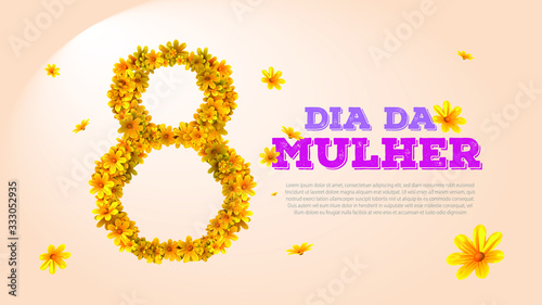 8 de março dia da mulher com flores e background