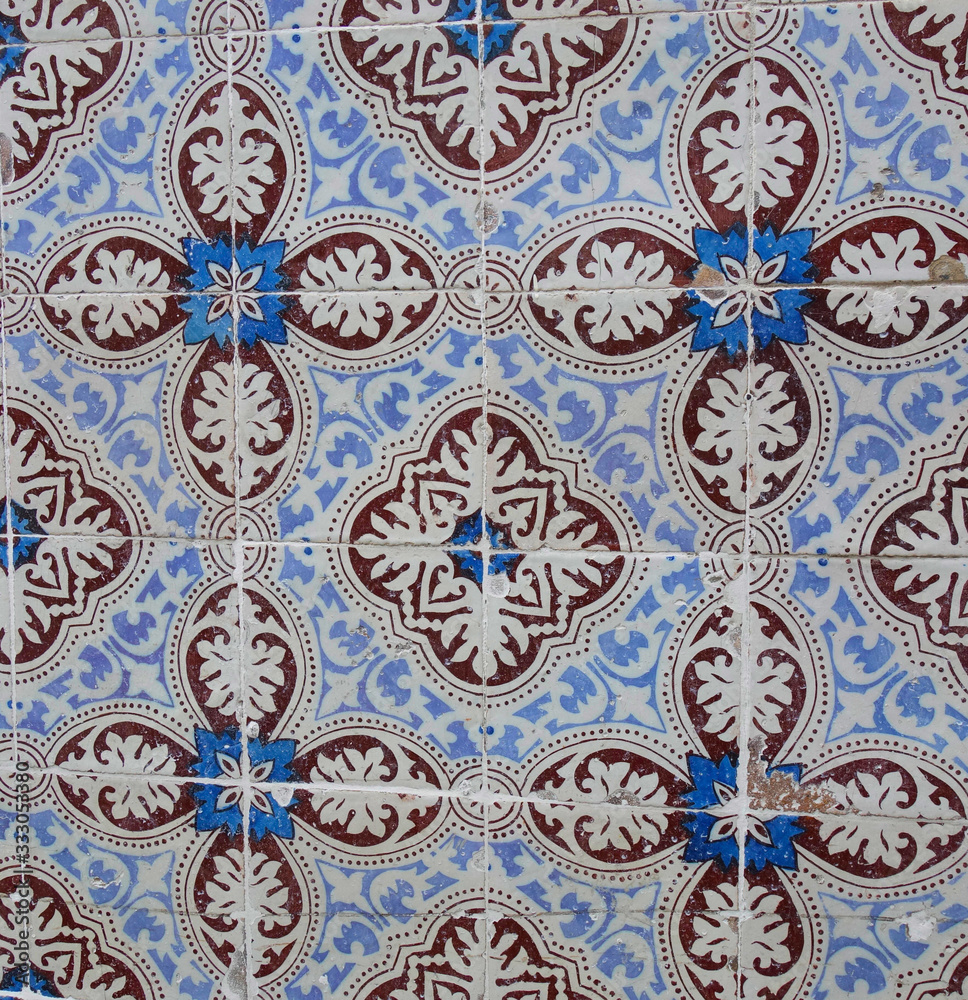 Detail of Portuguese glazed ceramic tiles.