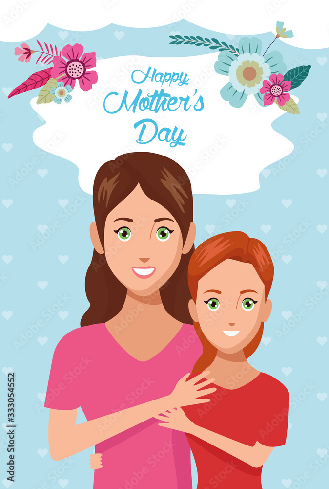 beautiful mother with daughter and floral frame mothers day card beautiful mother with daughter and floral frame mothers day card