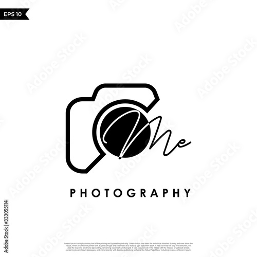 Initial Letter ME with camera. Logo photography simple luxury vector.