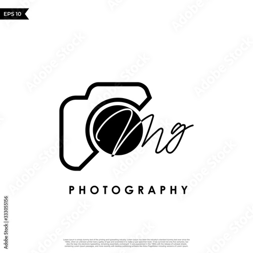 Initial Letter MG with camera. Logo photography simple luxury vector.