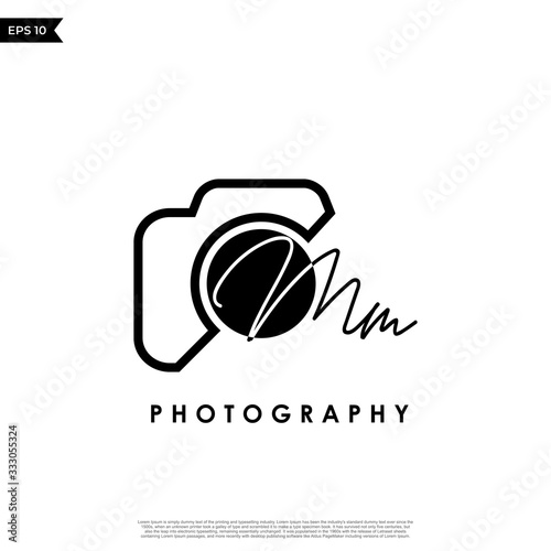 Initial Letter MM with camera. Logo photography simple luxury vector.