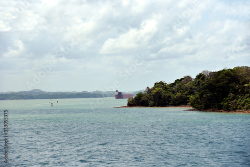 Landscape of the Panama Canal. View from the transiting cargo ship.  © Mariusz