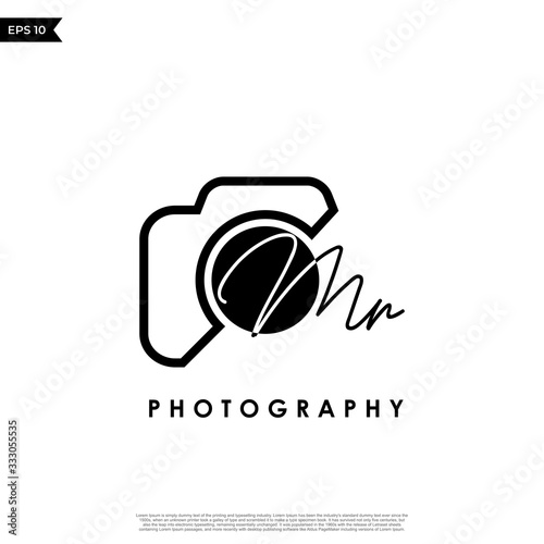 Initial Letter MR with camera. Logo photography simple luxury vector.