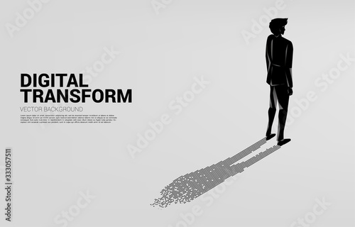 Businessman with shadow from digital dot pixel. business concept of digital transformation and digital footprint.