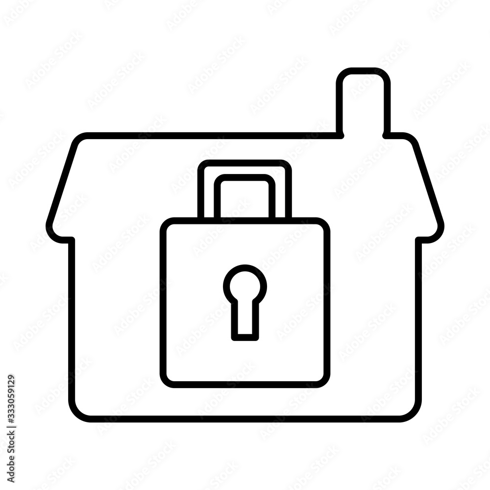 Obraz premium house front facade with padlock line style icon
