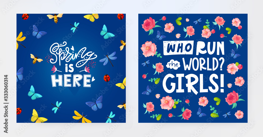 Set of Spring backrounds with flowers and text. Set of Spring backrounds with flowers and text.
