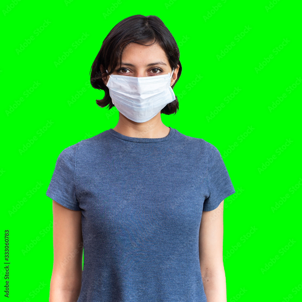 Young woman wearing face mask isolated background Young woman wearing face mask isolated background