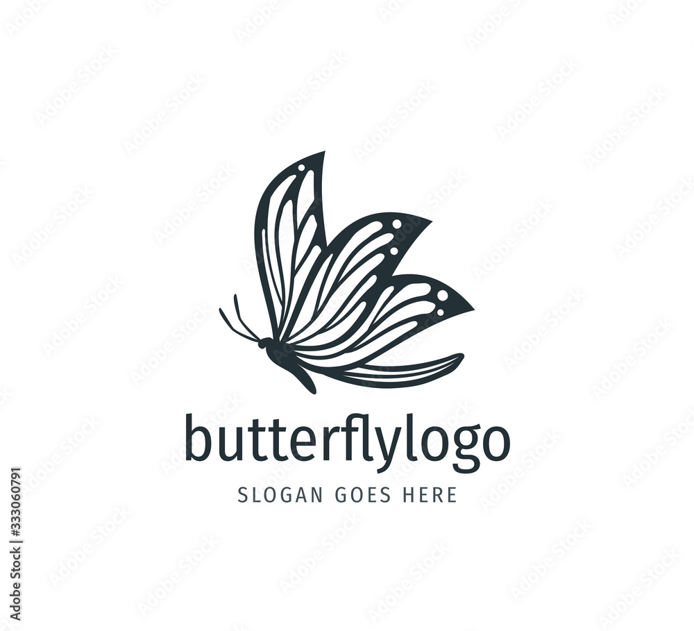 beautiful butterfly vector logo design with majestic detail feature on the wings in side view