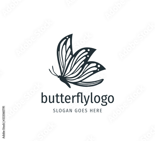 beautiful butterfly vector logo design with majestic detail feature on the wings in side view