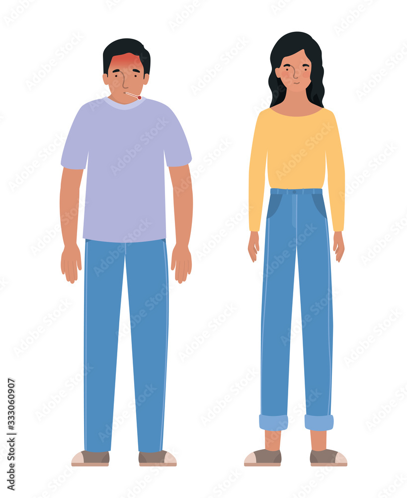 Avatar man and woman with fever vector design Avatar man and woman with fever vector design