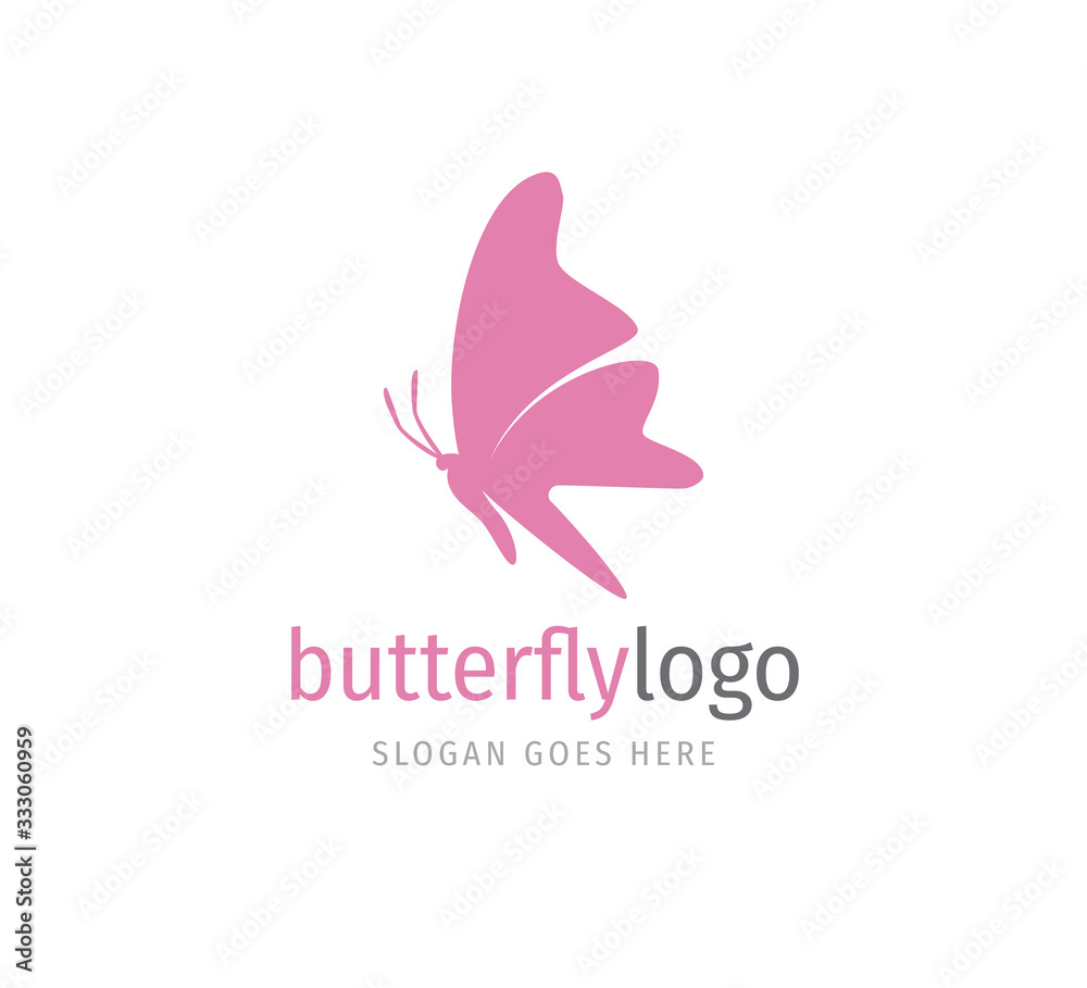 Fototapeta premium simple pink beautiful butterfly vector logo design open wings from side view
