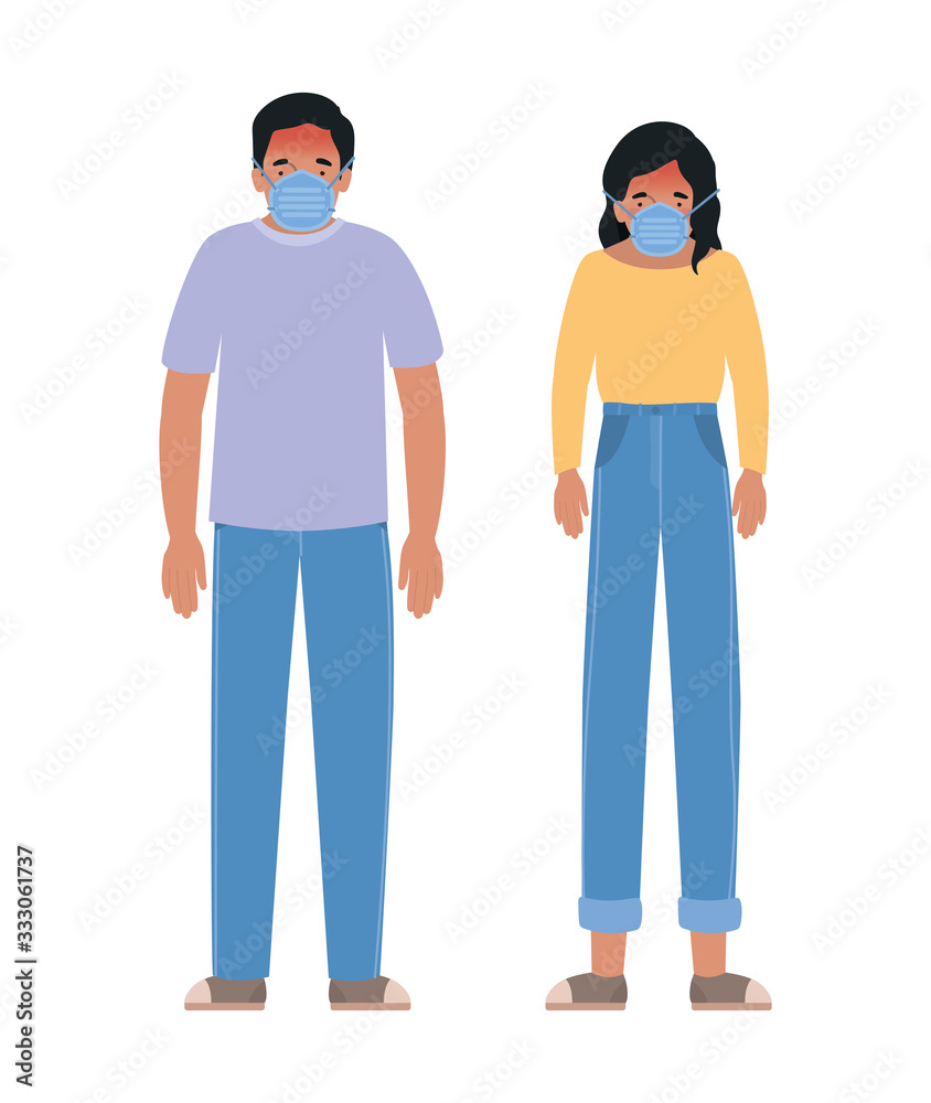 Avatar man and woman with mask vector design