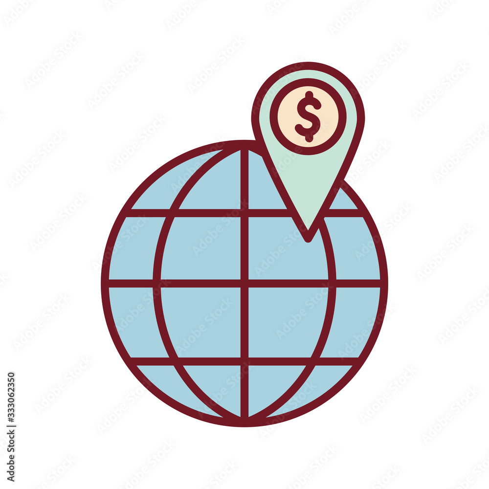 Isolated global sphere with dollar mark line and fill style icon vector design Isolated global sphere with dollar mark line and fill style icon vector design