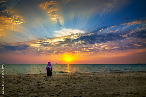 Sunrise view in Fanateer beach at Al Jubail city-Saudi Arabia