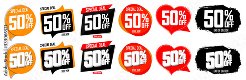 Set Sale 50 off banners, discount tags design template, vector illustration photo