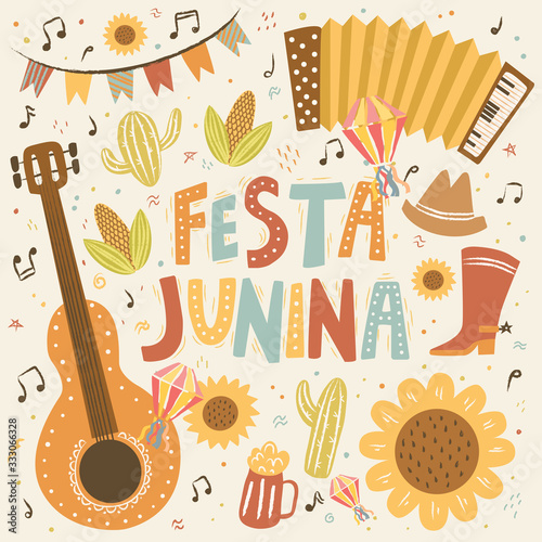 Vector cute illustration Festa Junina celebration