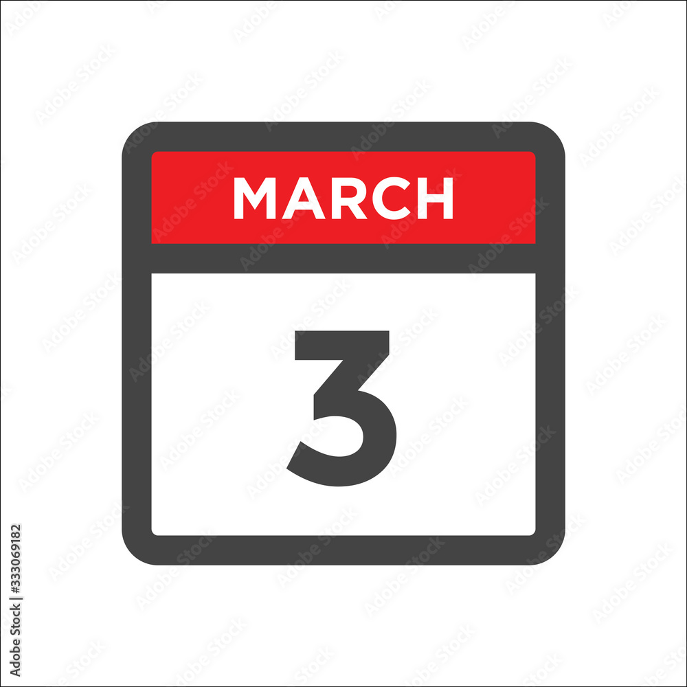 March 3 calendar icon with day of month March 3 calendar icon with day of month