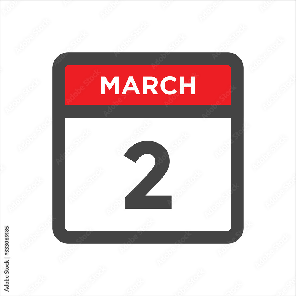 March 2 calendar icon with day of month March 2 calendar icon with day of month