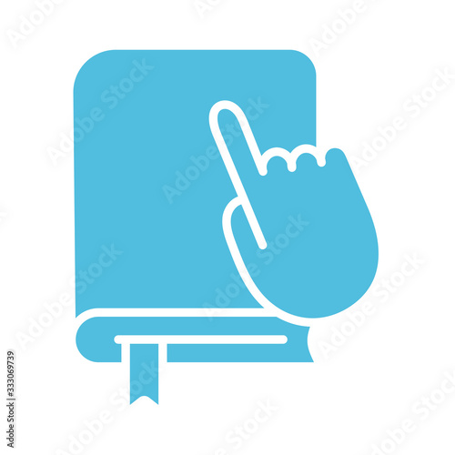 text book with hand indexing silhouette style icon