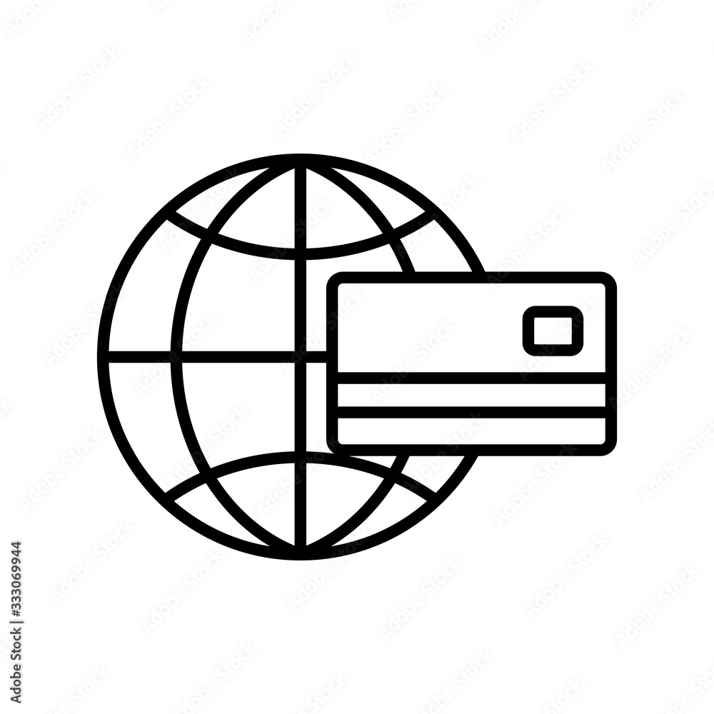 Isolated money credit card and global sphere line style icon vector design