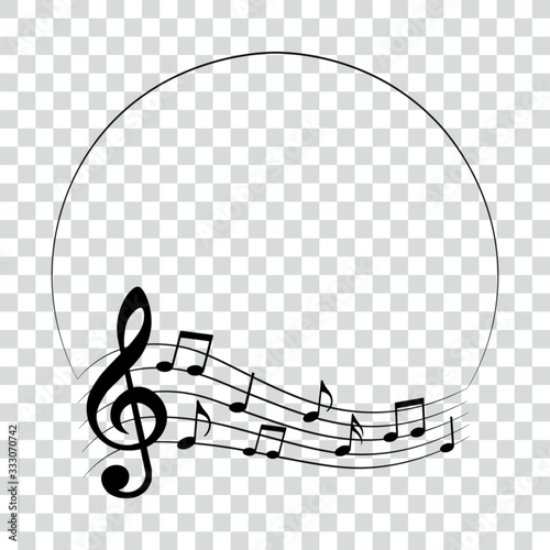 Music notes in round frame, vector illustration.