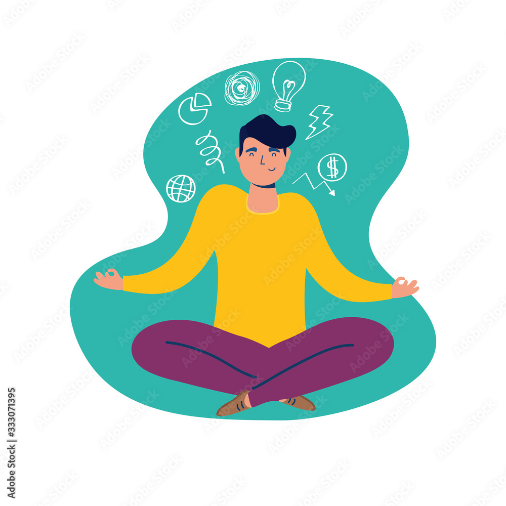 man in lotus position with estres character