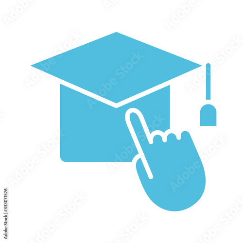 hat graduation with hand mouse cursor silhouette style icon
