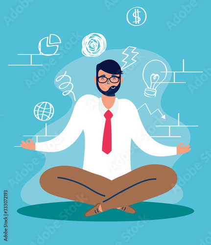 man in lotus position with estres character