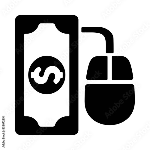Dollar symbol connected to a computer mouse. Online payments with one click icon illustration.