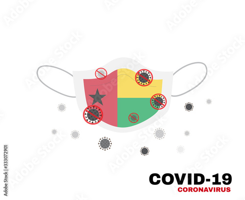 Medical face mask with symbol of the Guinea-Bissau to protect Bissau-Guinean people from coronavirus or Covid-19, virus outbreak protection concept, sign symbol background, vector illustration.
