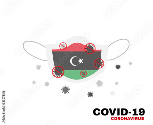 Medical face mask with symbol of the libya to protect libyan people from coronavirus or Covid-19, virus outbreak protection concept, sign symbol background, vector illustration.