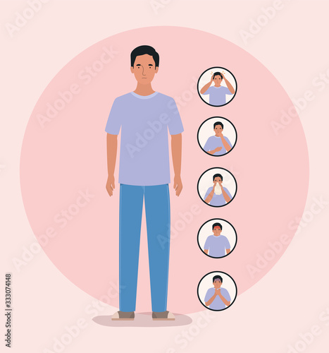 Avatar man with 2019 ncov virus symptoms vector design