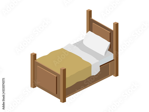 Wood Bed With yellow Blanket Illustration of a cartoon wooden