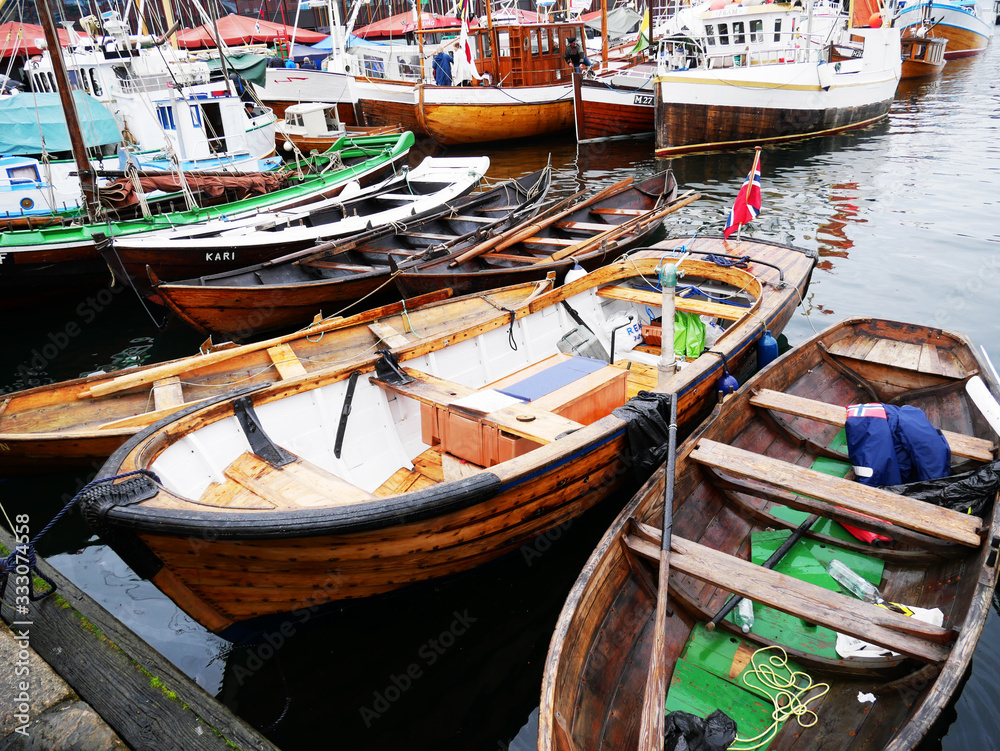 Wooden boats in Bergen harbour - Norway