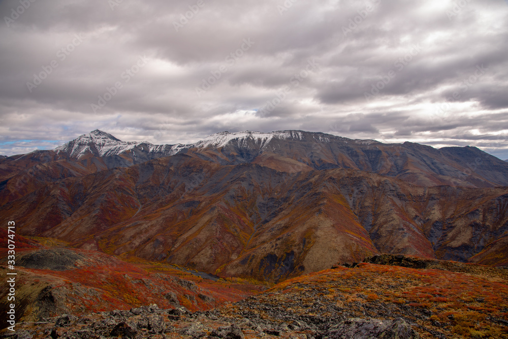 Fototapeta premium Panoramic view of Tombstone Territorial Park in Yukon Territory, Canada. Fall autumn in Canada.