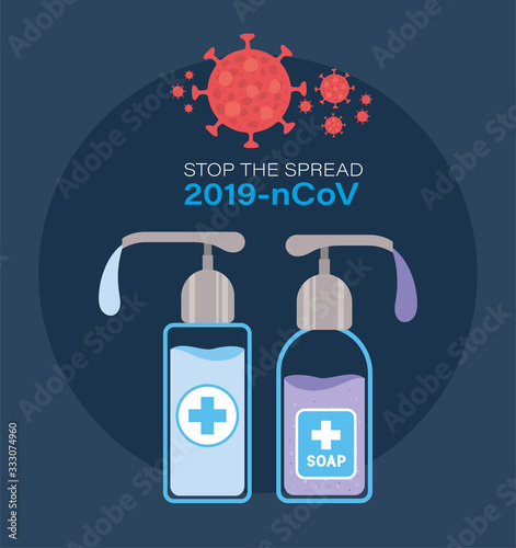 Soap dispensers for stop the spread 2019 ncov virus vector design