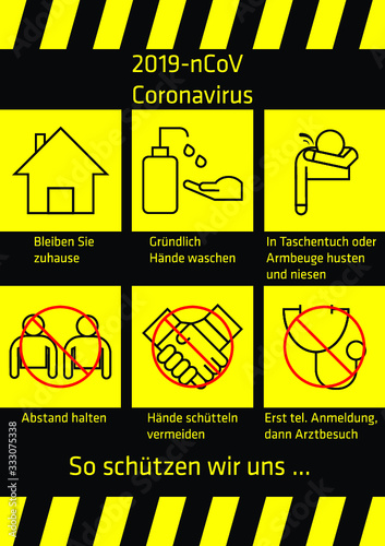 Covid-19, Coronavirus, Verhaltens- und Hygieneregeln, A4 Plakat für Sofortdruck (Ohne Verlust skalierbar)