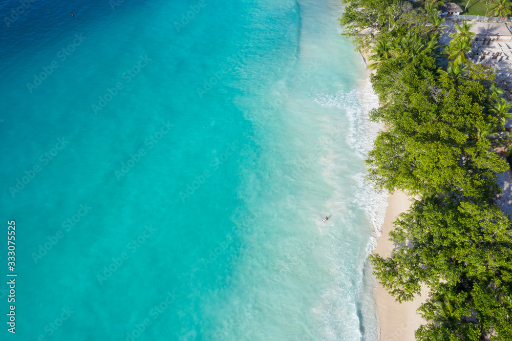 Anse Lazio beach Seychelles in Praslin Island drone view