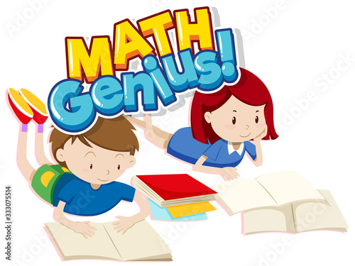 Font design for word math genius with two happy children